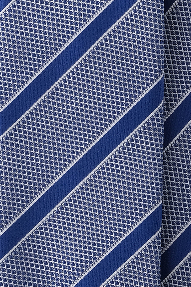 3-Fold Striped Silk Grenadine Tie - Royal Blue - Brunati Como