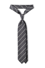 3-Fold Striped Silk Grenadine Jacquard Tie - Grey - Brunati Como
