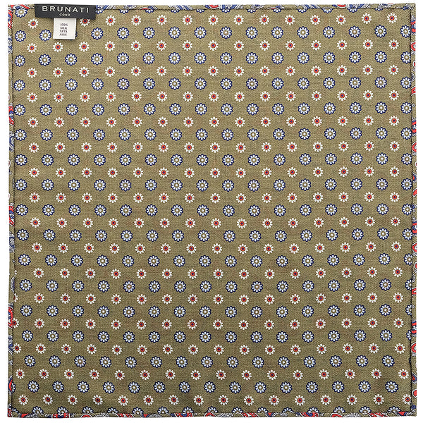 Doubleface Handrolled Silk Pocket Square - Light Olive - Brunati Como