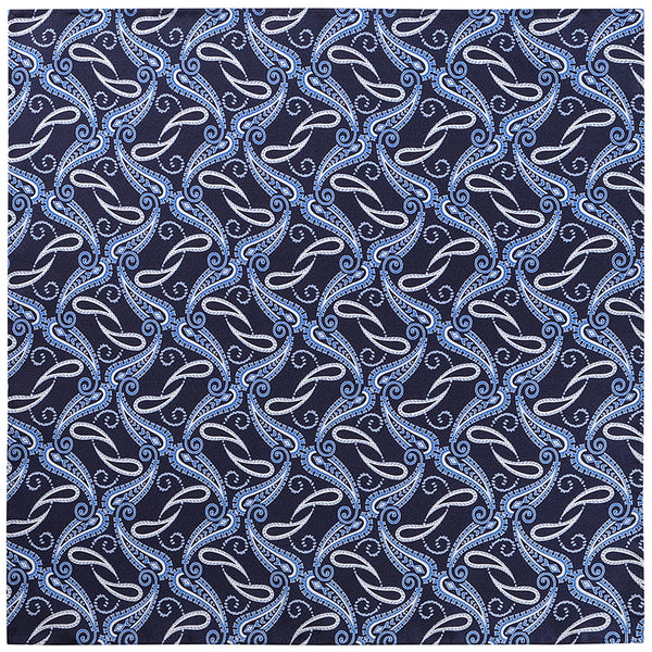 Handrolled Paisley Pocket Square - Navy/Light Blue/White - Brunati Como