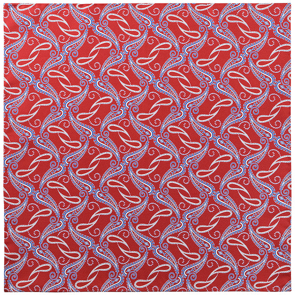 Handrolled Paisley Pocket Square - Red/Light Blue/White - Brunati Como