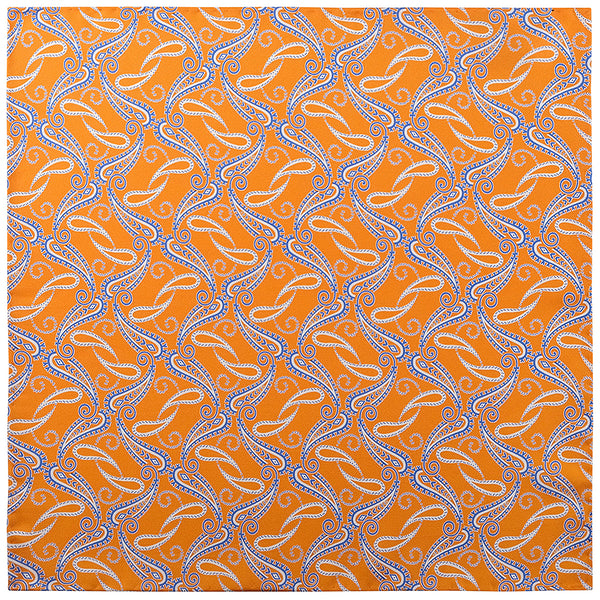 Handrolled Paisley Pocket Square - Orange/Light Blue/White - Brunati Como