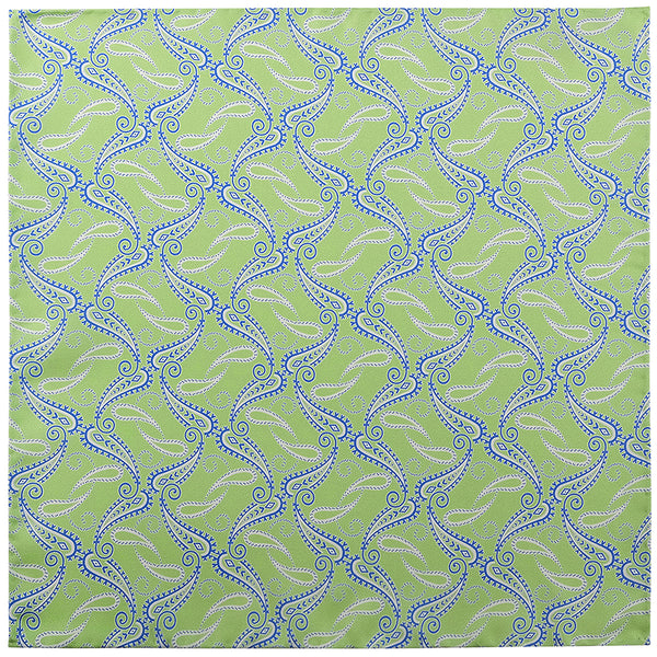 Handrolled Paisley Pocket Square - Mint Green/Light Blue/White - Brunati Como