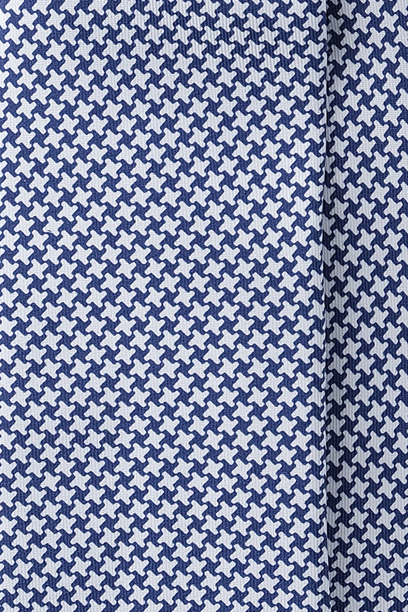 3-Fold Houndstooth Printed Silk Tie - Navy/White - Brunati Como
