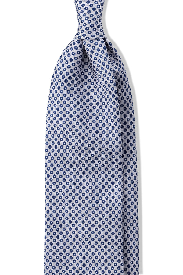 3-Fold Circle Patterned Printed Silk Tie - Blue/White - Brunati Como