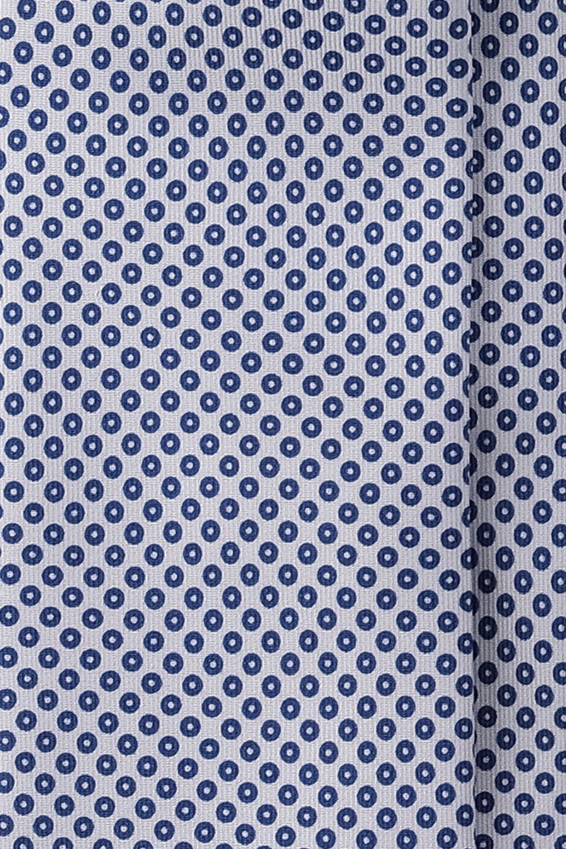 3-Fold Circle Patterned Printed Silk Tie - Blue/White - Brunati Como
