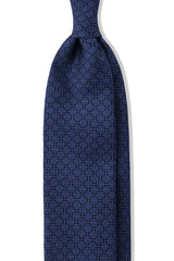 3-Fold Floral Printed Silk Tie - Blue/Navy - Brunati Como