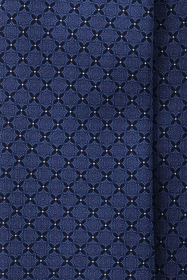 3-Fold Floral Printed Silk Tie - Blue/Navy - Brunati Como