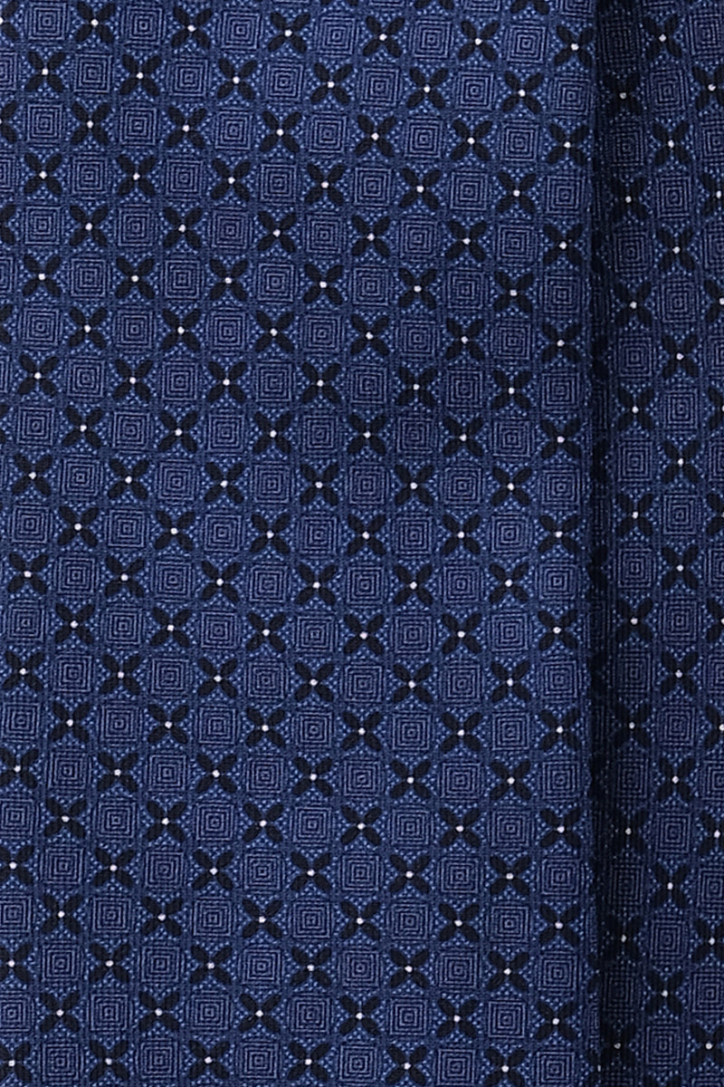 3-Fold Floral Printed Silk Tie - Blue/Navy - Brunati Como