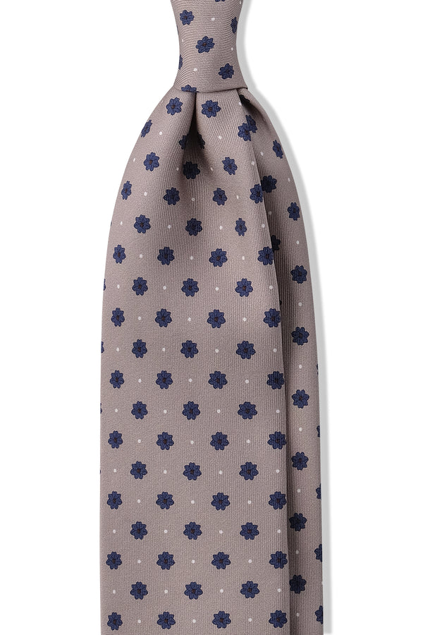 3-Fold Floral Printed Silk Tie - Beige/Blue/Brown - Brunati Como