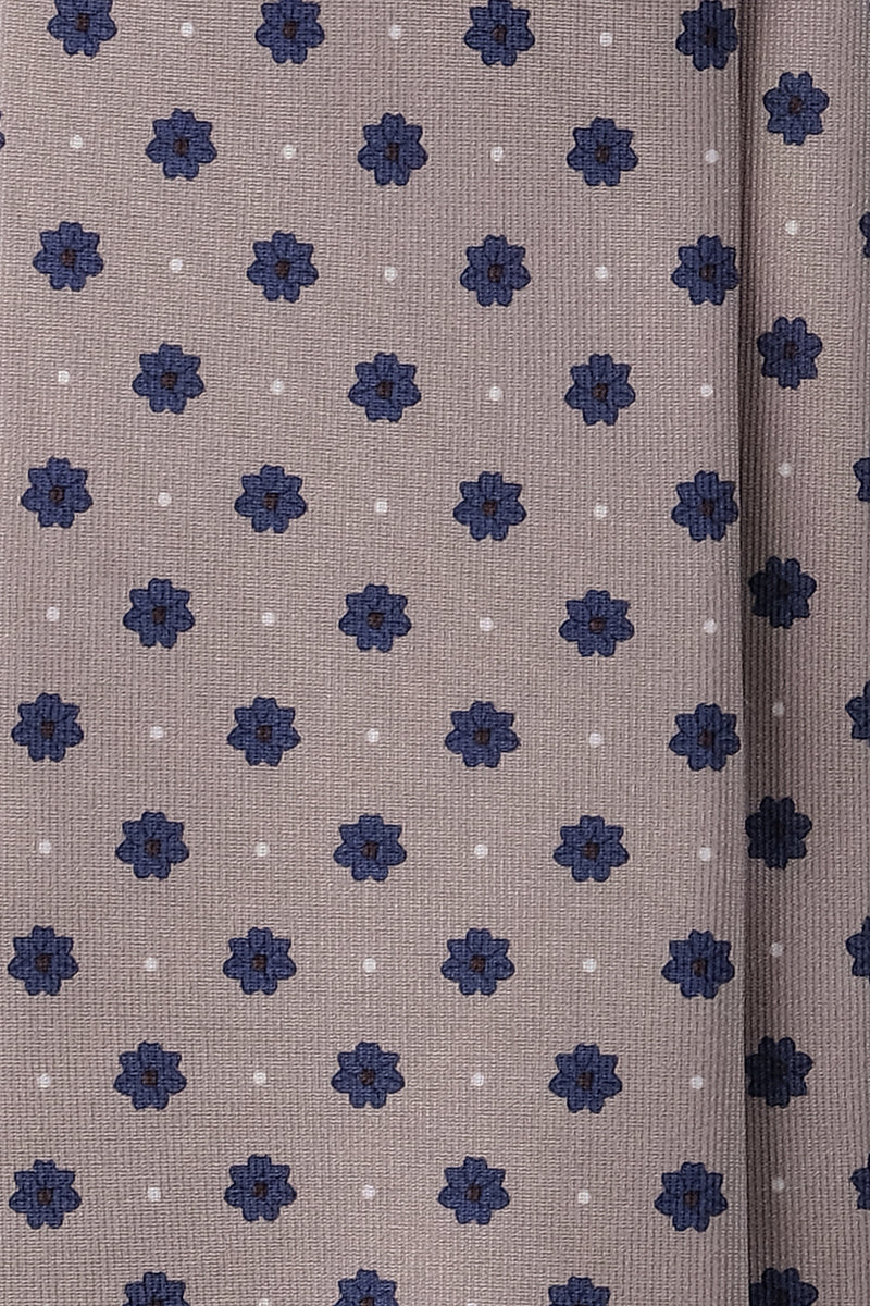 3-Fold Floral Printed Silk Tie - Beige/Blue/Brown - Brunati Como
