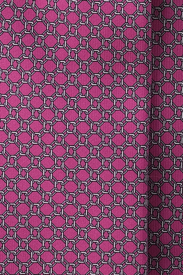 3-Fold Interlocking Chains Printed Silk Tie - Pink/Silver - Brunati Como
