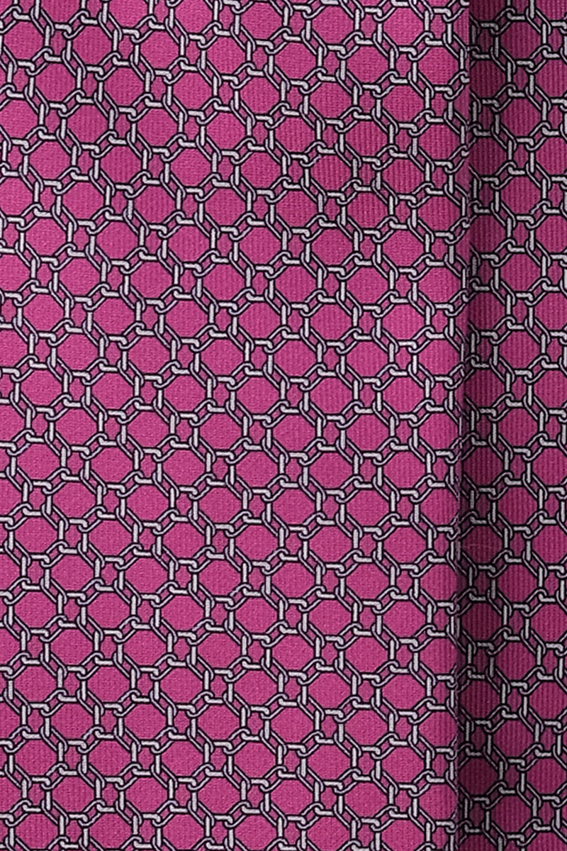 3-Fold Interlocking Chains Printed Silk Tie - Pink/Silver - Brunati Como