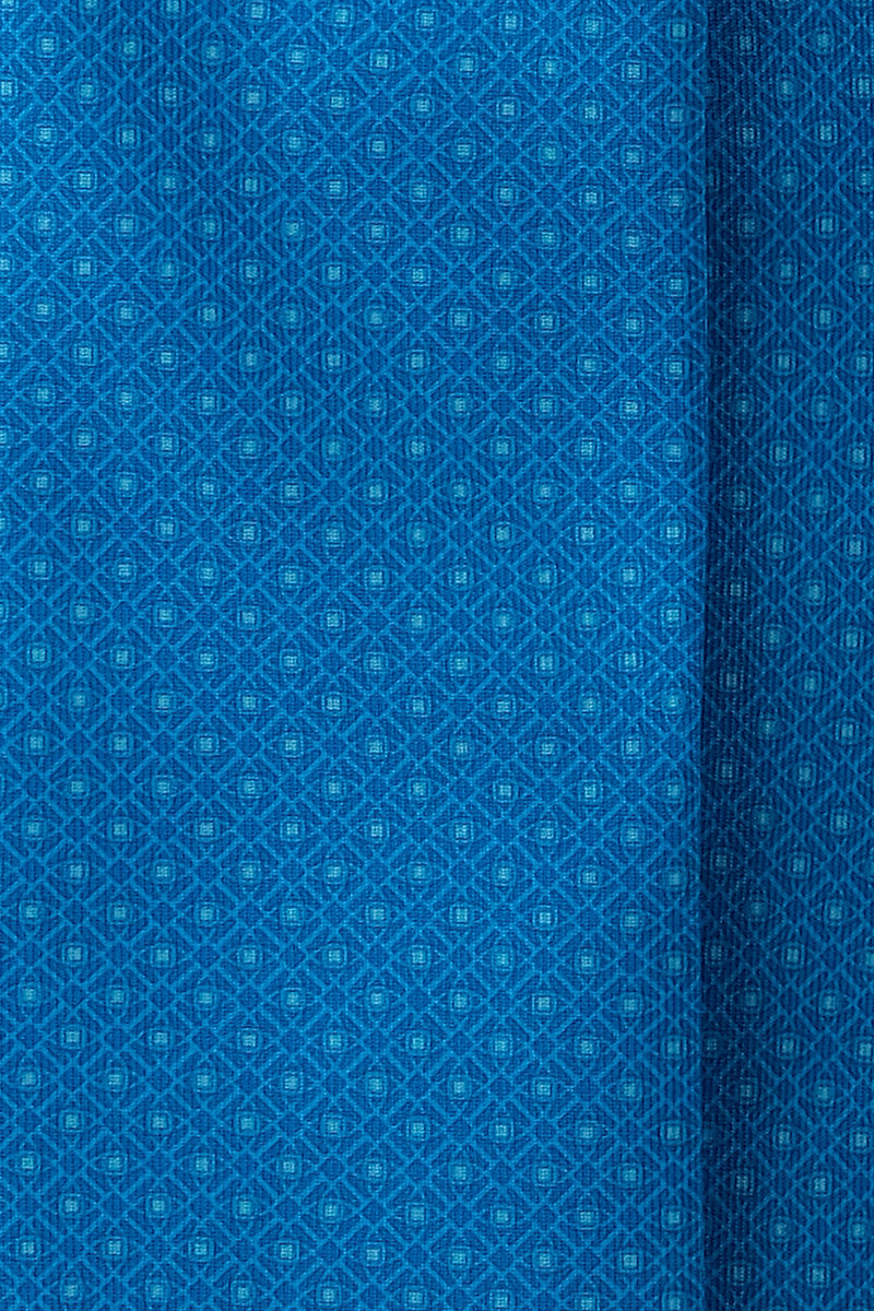 3-Fold Rosetta Pattern Printed Silk Tie - Azure Blue - Brunati Como