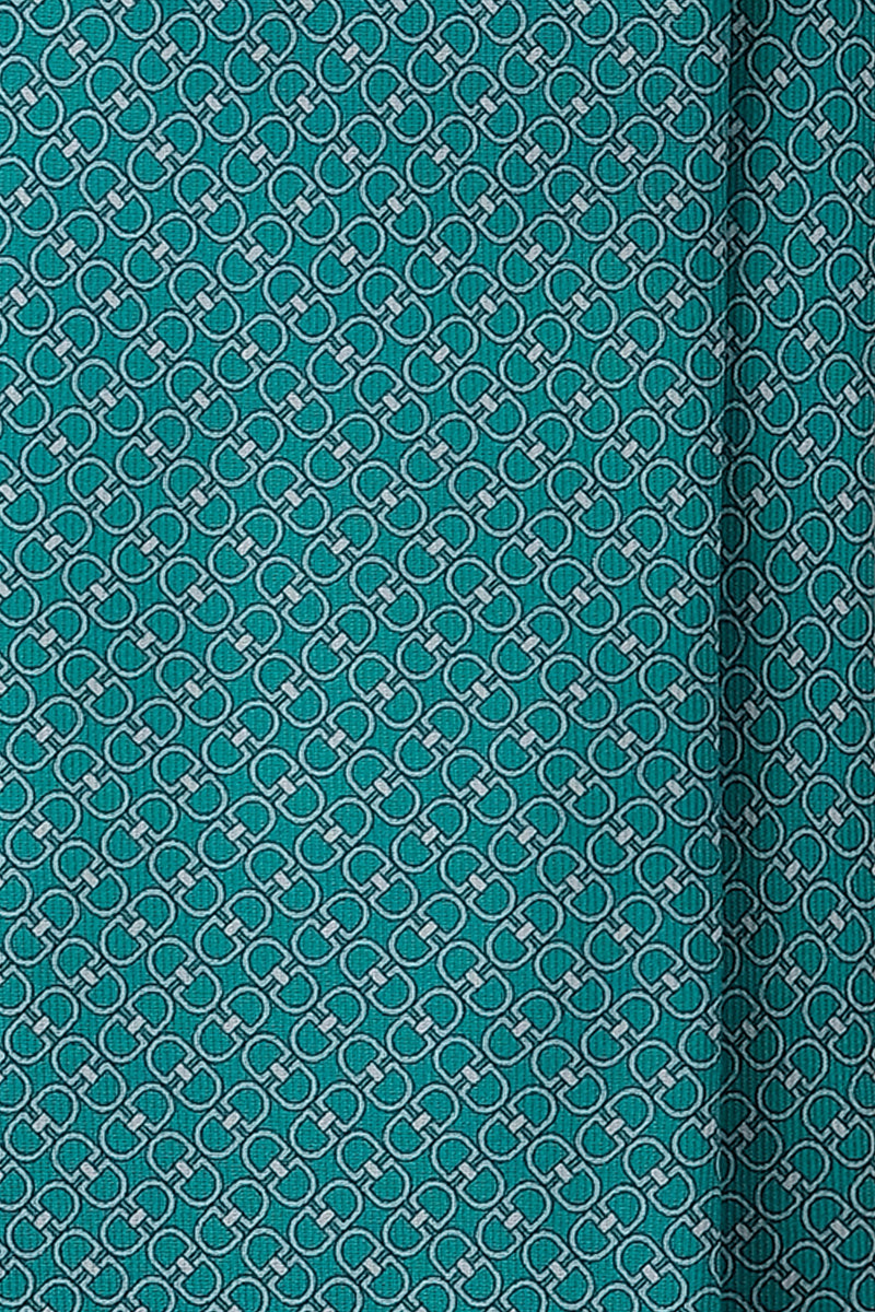3-Fold Horsebit Printed Silk Tie - Turquoise - Brunati Como