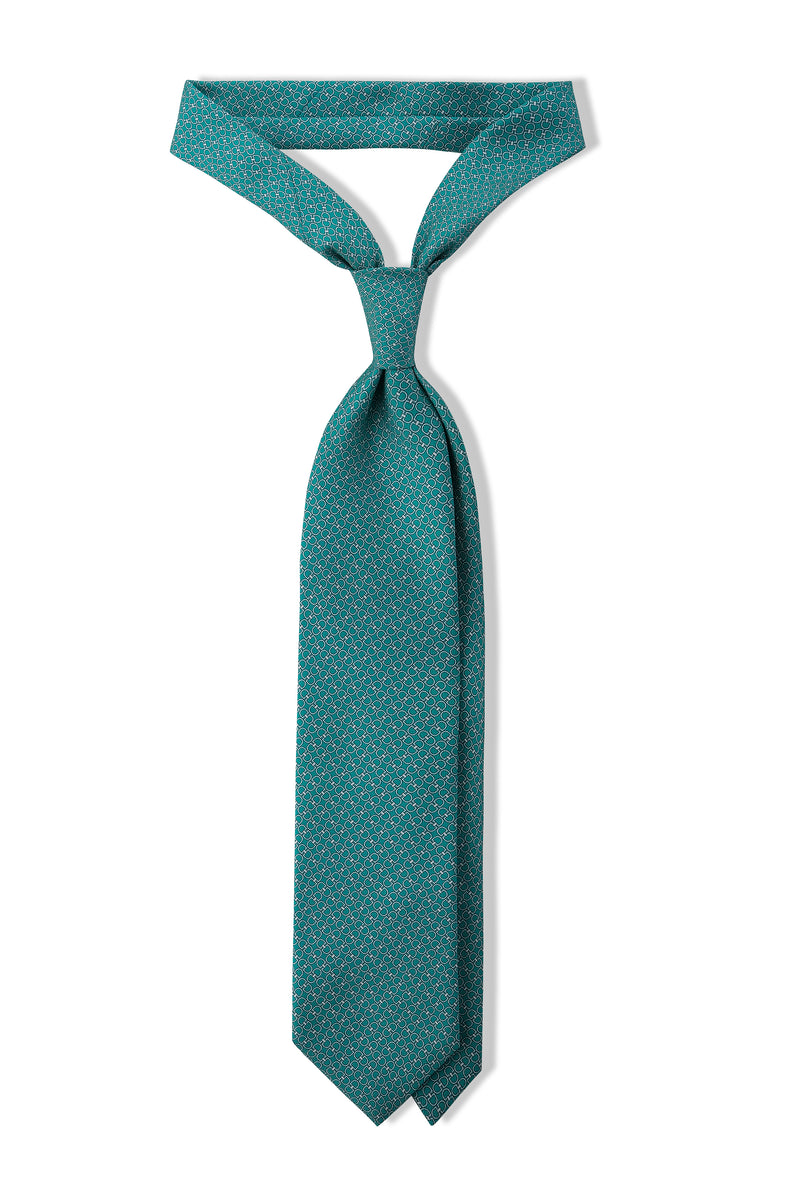 3-Fold Horsebit Printed Silk Tie - Turquoise - Brunati Como