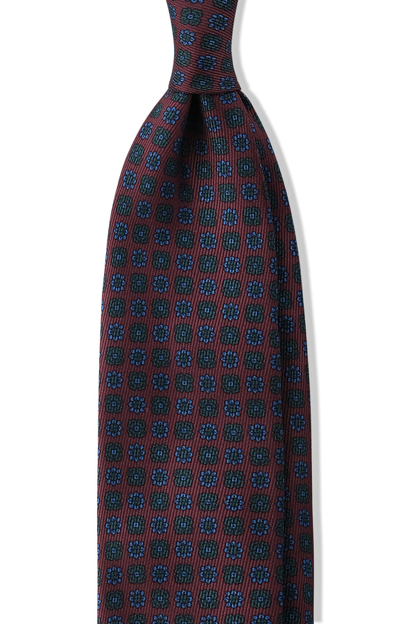 3-Fold Floral Ancient Madder Silk Tie - Burgundy/Forest/Light Blue - Brunati Como