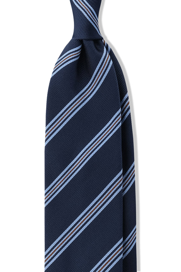 3-Fold Regimental Repp Silk Tie - Navy/Light Blue/Mustard - Brunati Como