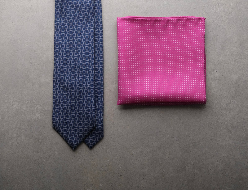 Handrolled Pindot Pocket Square - Pink/White - Brunati Como