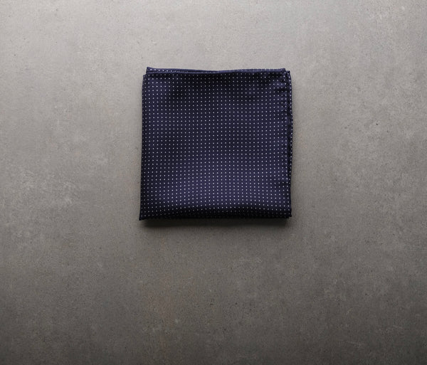 Handrolled Pindot Pocket Square - Navy/White - Brunati Como