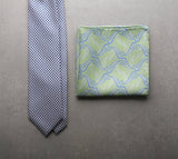 Handrolled Paisley Pocket Square - Mint Green/Light Blue/White - Brunati Como