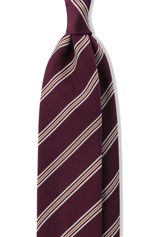 3-Fold Regimental Repp Silk Tie - Burgundy/Off White/Mustard - Brunati Como