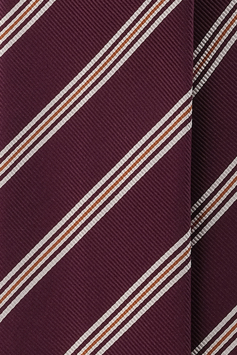 3-Fold Regimental Repp Silk Tie - Burgundy/Off White/Mustard - Brunati Como