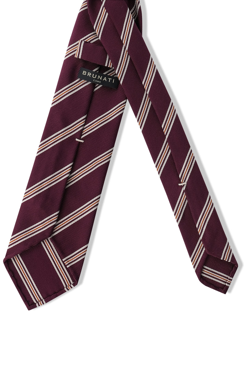 3-Fold Regimental Repp Silk Tie - Burgundy/Off White/Mustard - Brunati Como