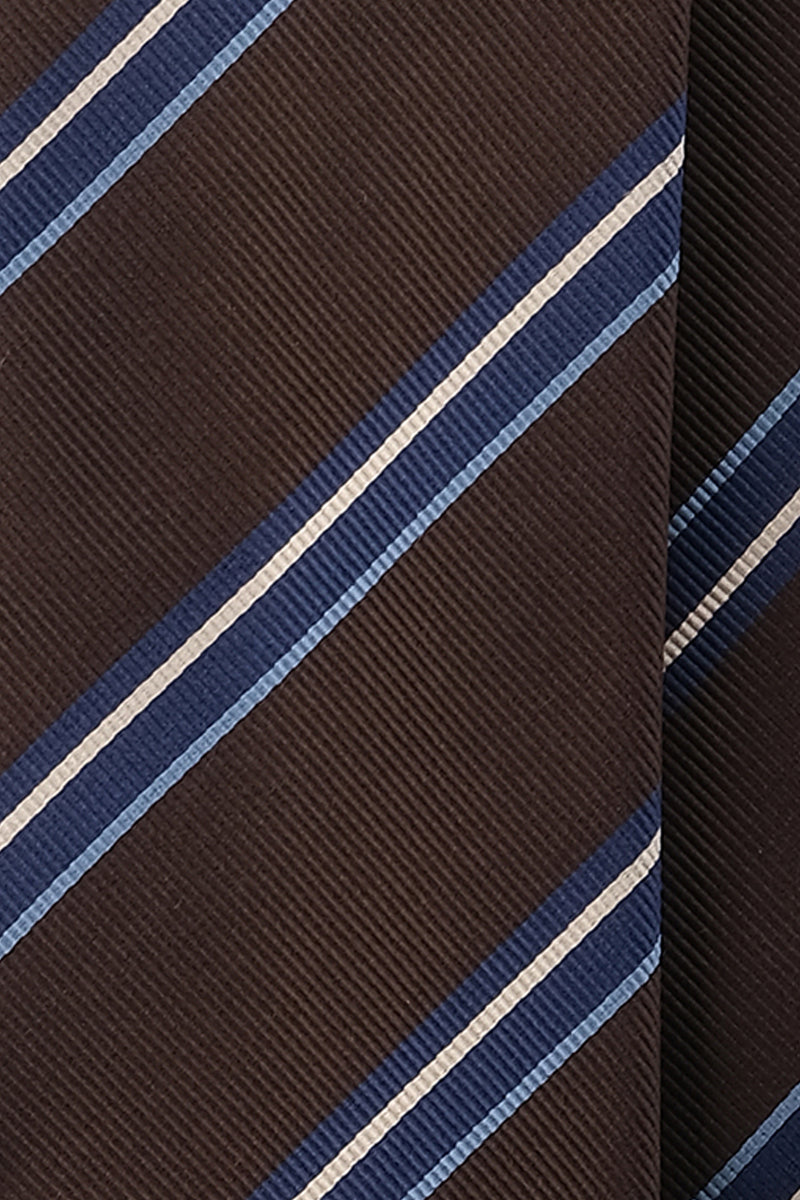 3-Fold Regimental Repp Silk Tie - Brown/Blue/Off White - Brunati Como
