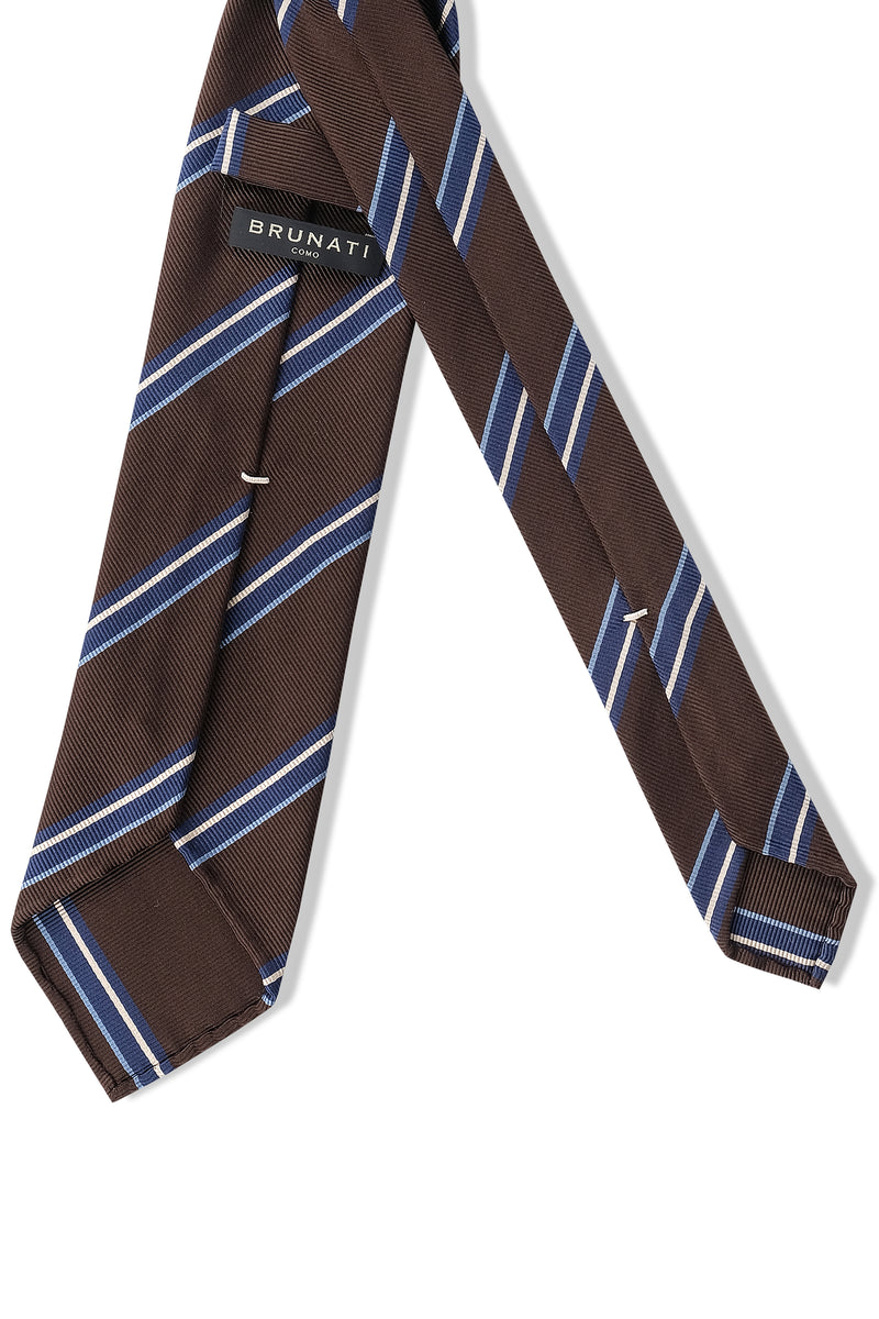 3-Fold Regimental Repp Silk Tie - Brown/Blue/Off White - Brunati Como