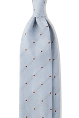 Polka Dot Silk Grenadine Jacquard Tie - Light Blue/Brown - Brunati Como