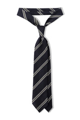 3-Fold Striped Silk Grenadine Tie - Navy/Olive/Off White - Brunati Como