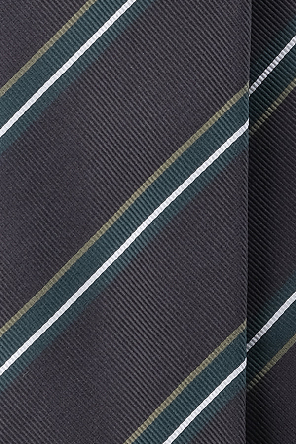 3-Fold Regimental Repp Silk Tie - Grey / Forest / Off-White / Olive - Brunati Como