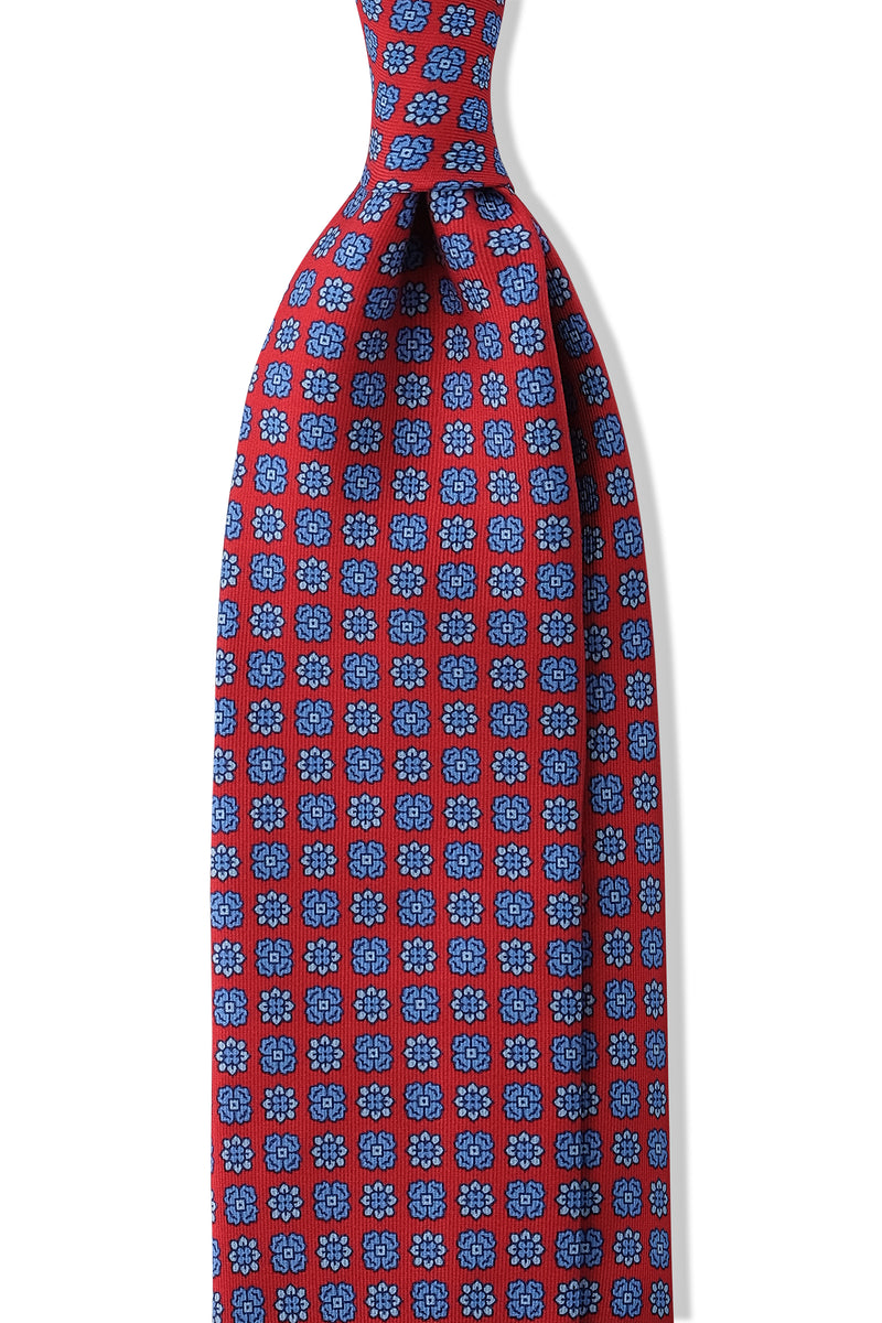 Untipped Floral Silk Tie - Red / Light Blue - Brunati Como
