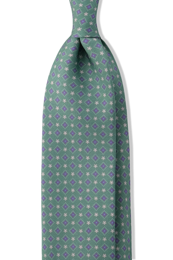 3-Fold Floral Silk Tie - Turquoise Green / Lilac - Brunati Como