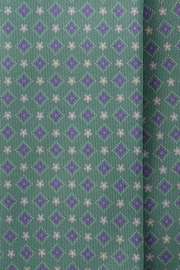 3-Fold Floral Silk Tie - Turquoise Green / Lilac - Brunati Como