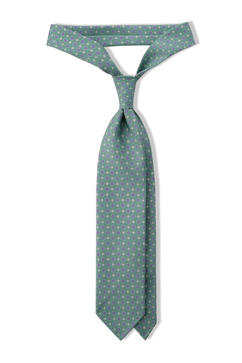 3-Fold Floral Silk Tie - Turquoise Green / Lilac - Brunati Como