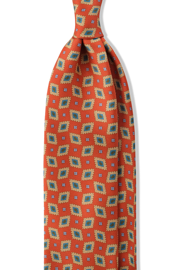 3-Fold Patterned Silk Tie - Orange / Beige - Brunati Como