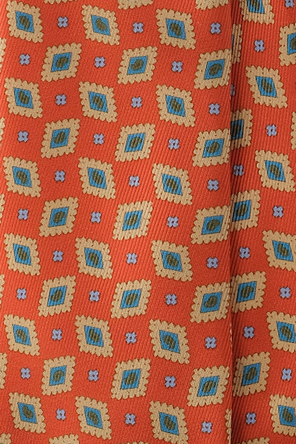 3-Fold Patterned Silk Tie - Orange / Beige - Brunati Como