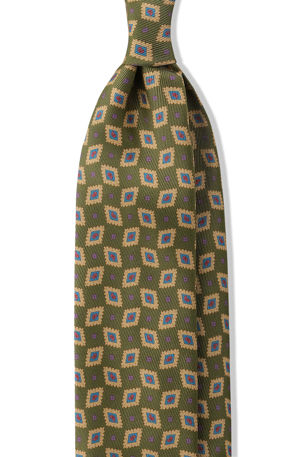 3-Fold Patterned Silk Tie - Olive / Beige - Brunati Como