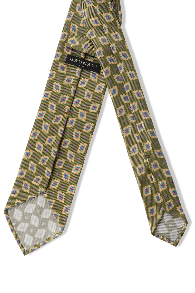 3-Fold Patterned Silk Tie - Olive / Beige - Brunati Como