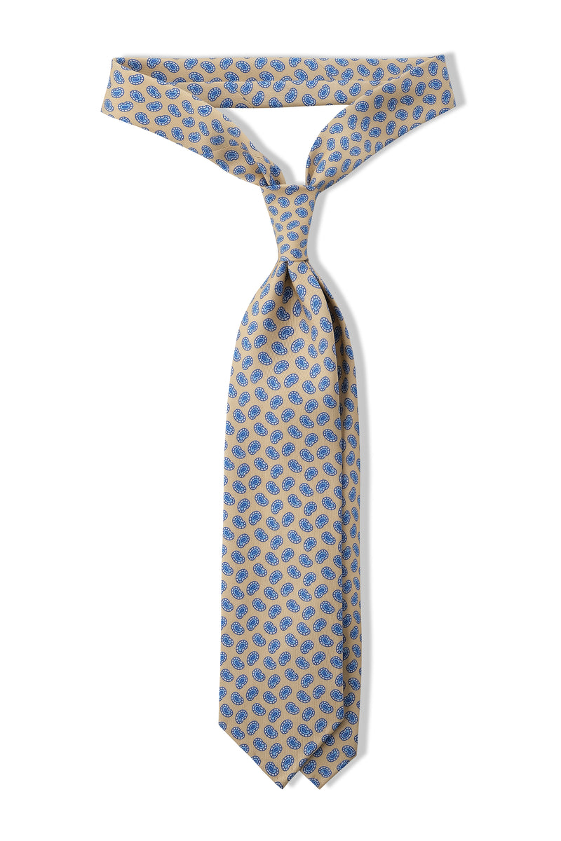 3-Fold Paisley Silk Tie - Cream Yellow / Light Blue - Brunati Como