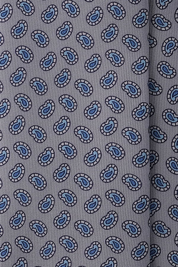 3-Fold Paisley Silk Tie - Grey / Light Blue - Brunati Como