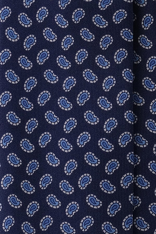 3-Fold Paisley Silk Tie - Navy / Light Blue - Brunati Como