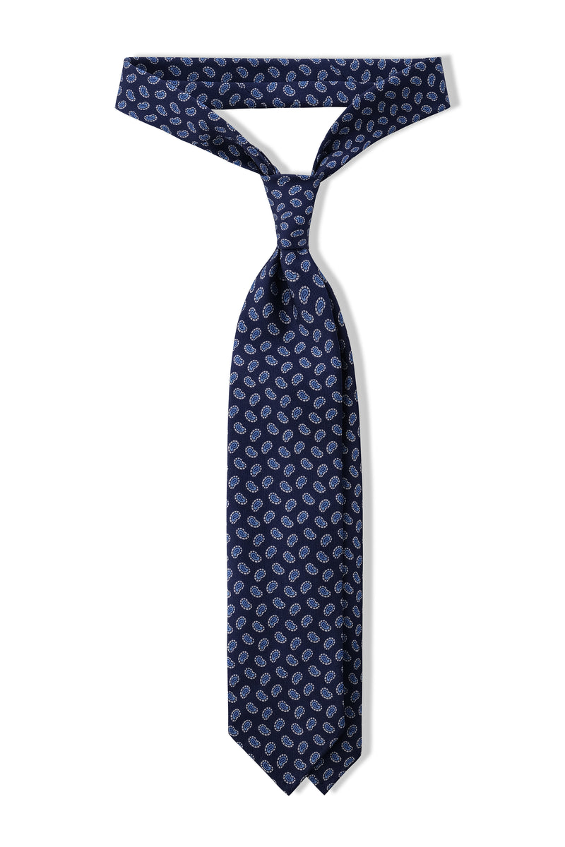 3-Fold Paisley Silk Tie - Navy / Light Blue - Brunati Como