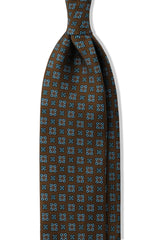 3-Fold Floral Silk Tie - Brown / Turquoise Blue - Brunati Como