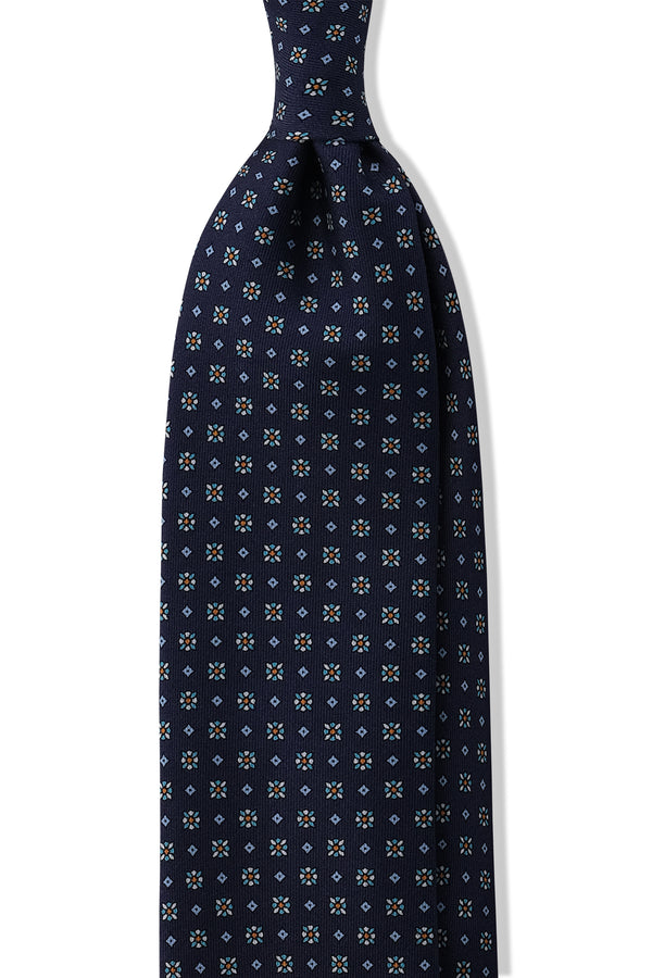 3-Fold Floral Silk Tie - Navy / Light Blue - Brunati Como