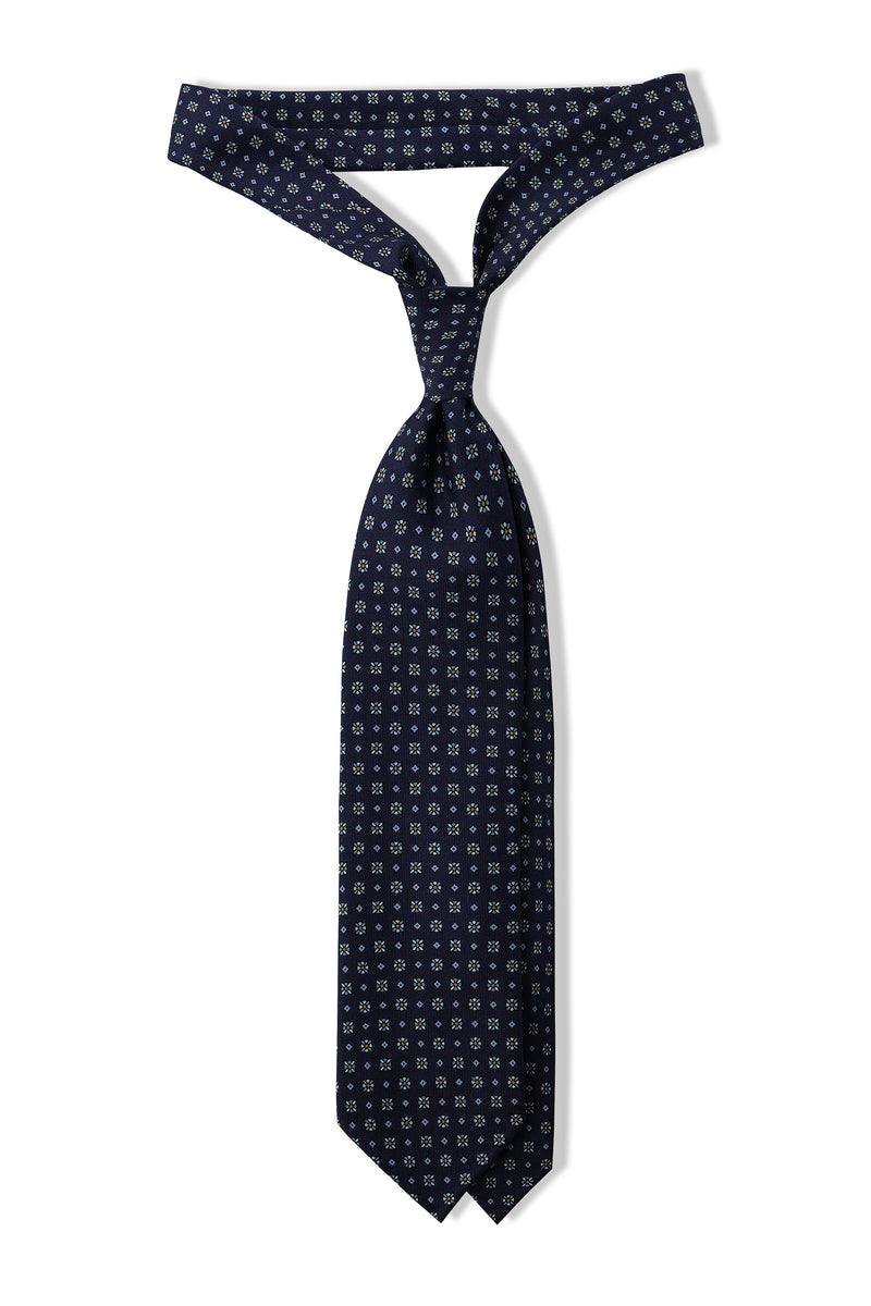 3-Fold Floral Silk Tie - Navy / Light Blue - Brunati Como