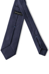 3-fold Striped Silk Jacquard Tie - Navy / Blue - Brunati Como