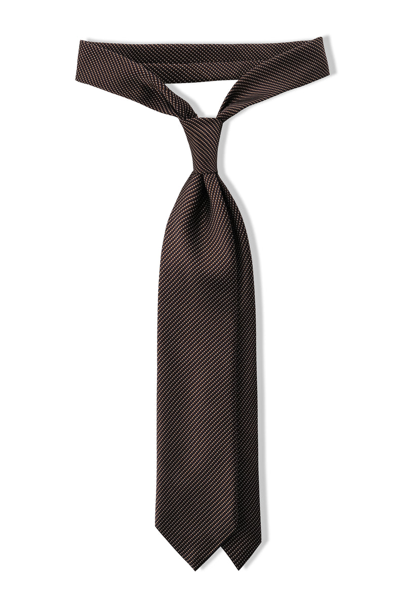 3-fold Striped Silk Jacquard Tie - Brown / Navy - Brunati Como